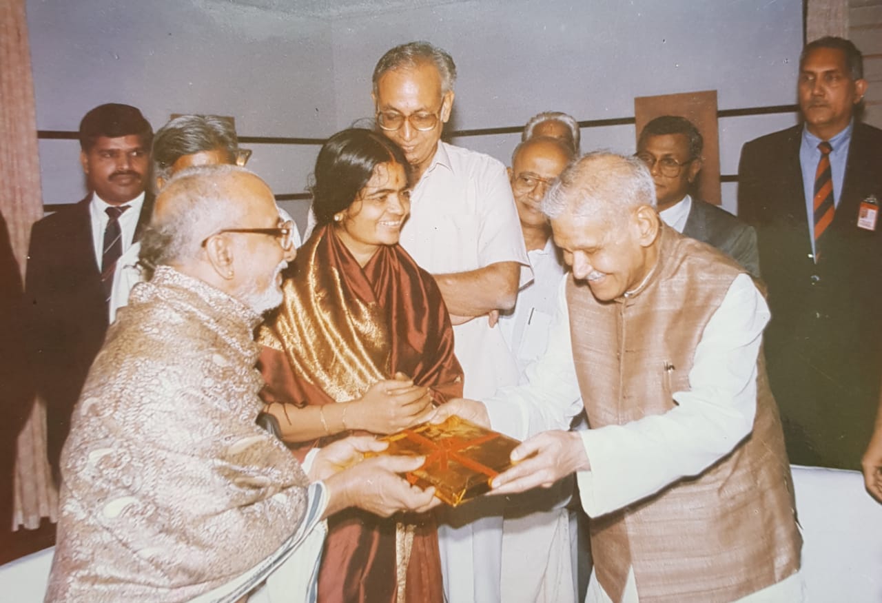 Sri Seva Swami, Sanskrit scholor, composer and President's awardee receiving the first copy from the President